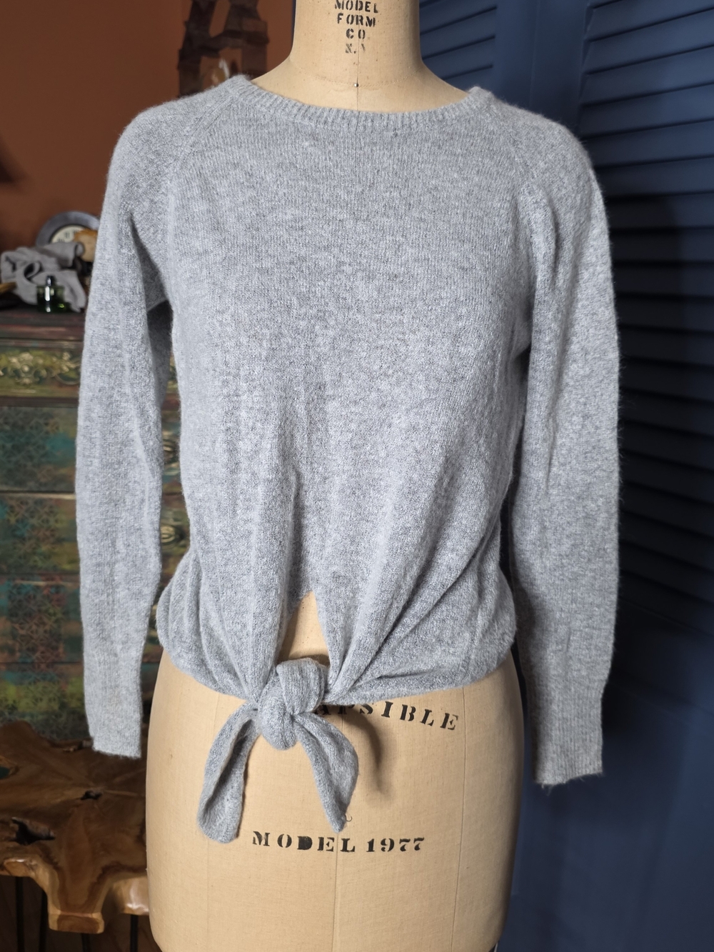 Olivaceous Light Gray Tie-Front Crewneck Sweater